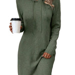 Ribbed Hooded Long Sleeve Mini Dress - green