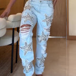 Five-pointed Star Hot Diamond Ripped Jeans
