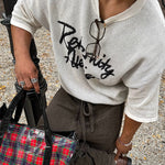 Crew Neck Mesh Lettering Short-sleeved Top