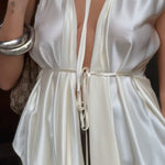 Cream Satin Tie Detail Sleeveless Draped Tunic Top