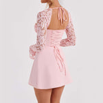 Backless Lace Up MiniDress -pink