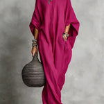 Relaxed Batwing Sleeve Maxi Dress with Pockets - pink