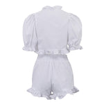 White Ruffled Linen-Blend Two-Piece Co-ord Set
