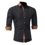 White, Black & Navy Slim-Fit Faux-Suede Contrast-Collar Button-Front Long-Sleeve Dress Shirt