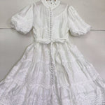 Pearl-Button Broderie Lace Puff-Sleeve Mini Dress - white