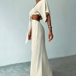 Slim Fit Midriff Outfit V-neck Maxi Dress - white