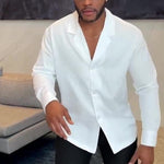 White Long -Sleeve Notch-lapel Button-down Shirt