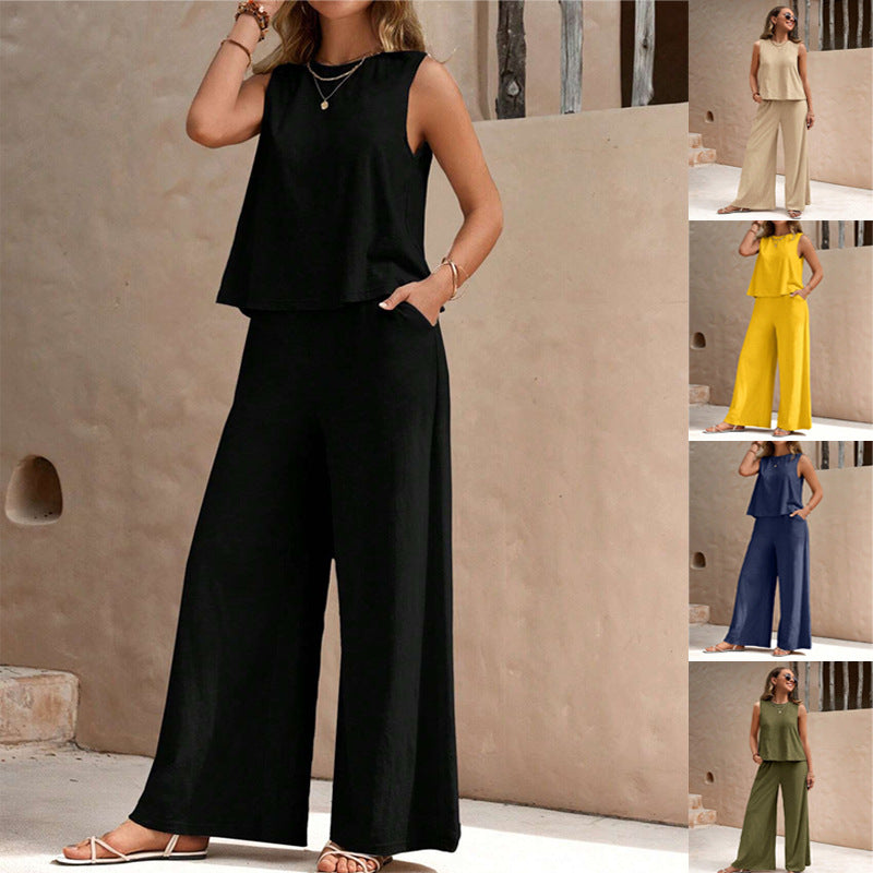 Elegant Casual Loose Pants Sets - black