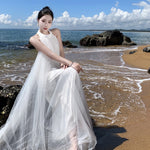 French-style Halter Light Wedding Gown