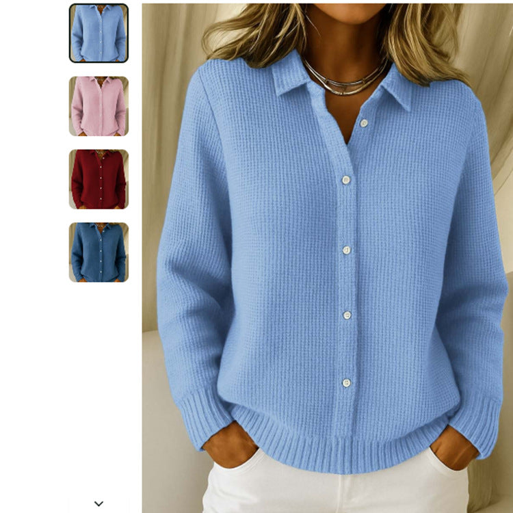 Long Sleeve Knitted Sweaters - light blue