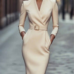Effortless Elegance: The V-Neck Midi Dress - white