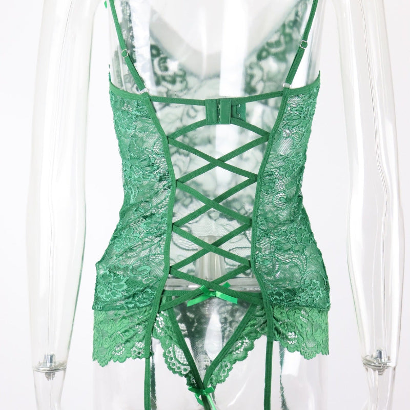 Green Lace Lingerie Slip with White Trim