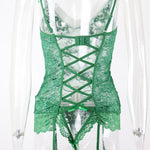 Green Lace Lingerie Slip with White Trim