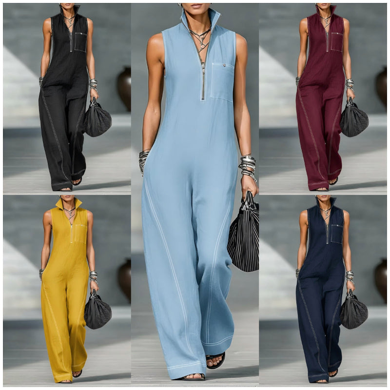 Stand-up Collar Jumpsuit With Pockets