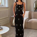 Black Two-piece Beaded Zipper Top & Skirt Set
