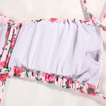Pink & Blue Ditsy Floral Print Ruched Lace-Up Tassel-Tie Spaghetti-Strap Bikini Set