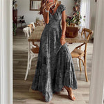 Floral Print A-Line Maxi Dresses - grey
