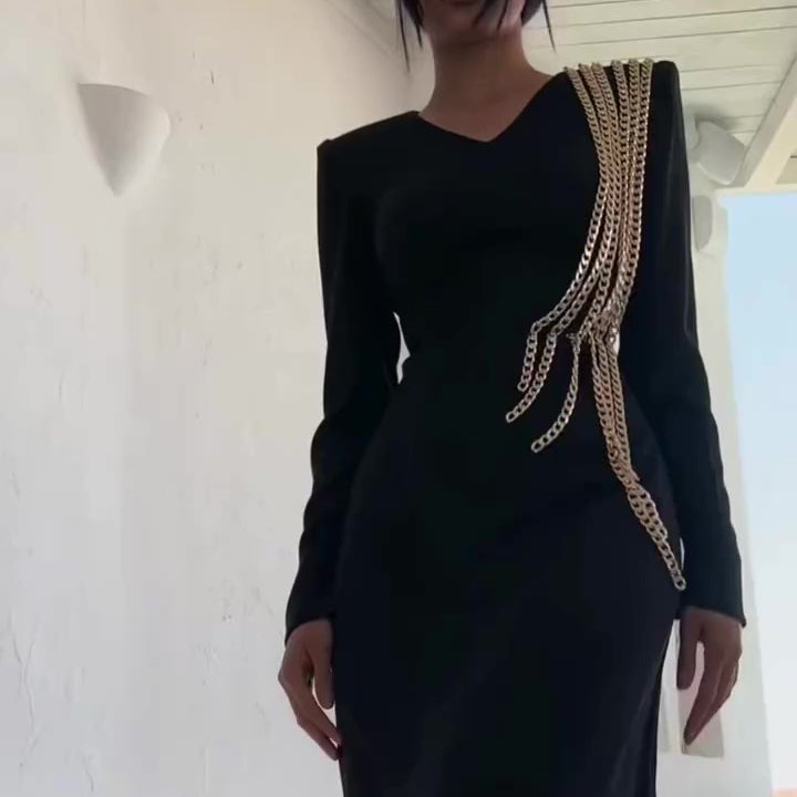 Long Sleeve Chain Maxi Dress