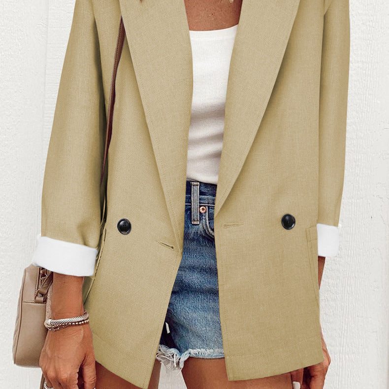 Single Breasted Long Sleeve Temperament Jacket - khaki