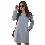 Long Sleeve Crew Neck Sweater Dress - grey