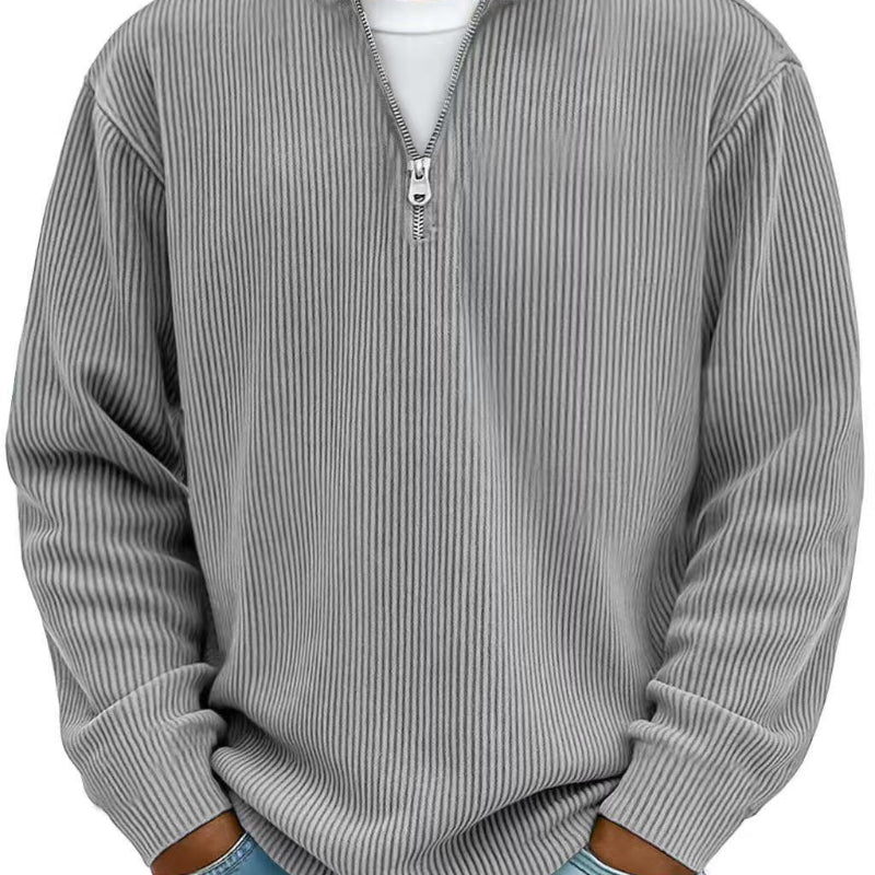 Corduroy Zipper Stand Collar Sweatshirt