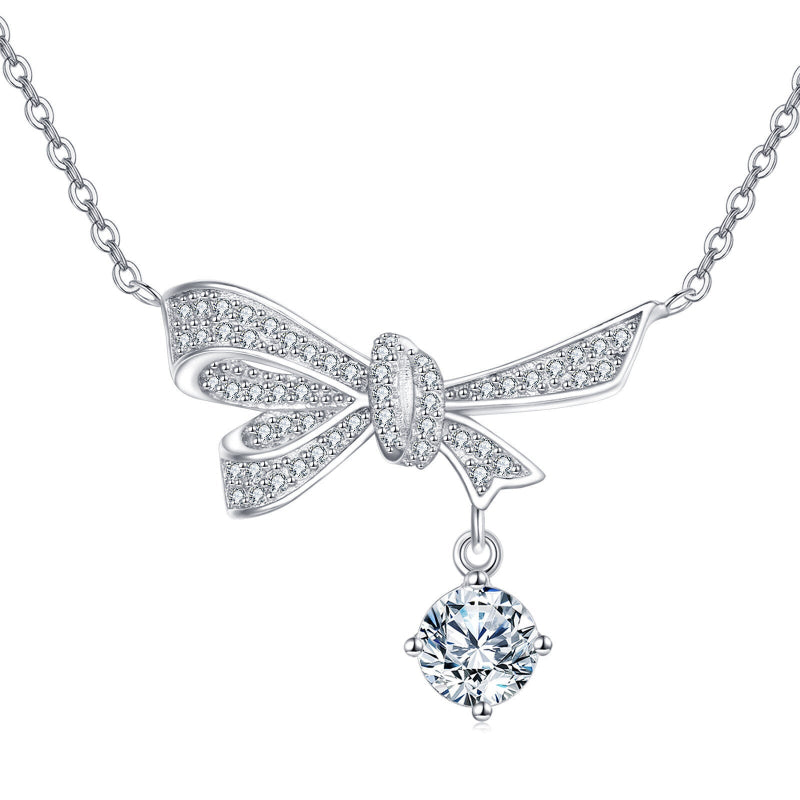 Sterling Silver Bow Moissanite Drop Necklace