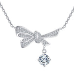 Sterling Silver Bow Moissanite Drop Necklace