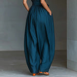 Linen Cross-Strap Wide-Leg Jumpsuit - blue