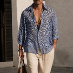 Mediterranean Mosaic Print Sheer Oversized Shirt