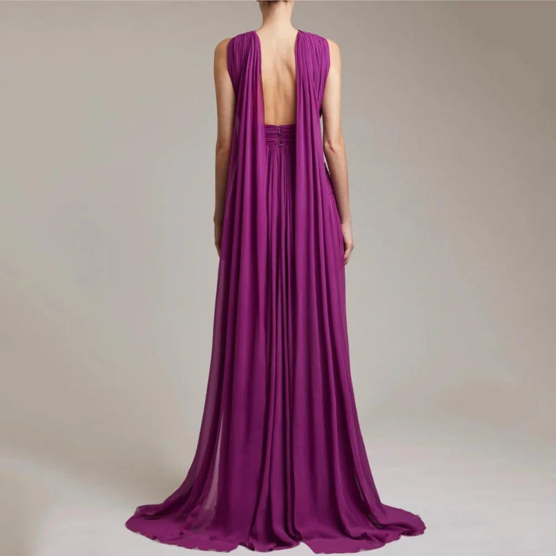 Twist Halter Keyhole Cross Ruched Chiffon Floor Length Evening Maxi Dress