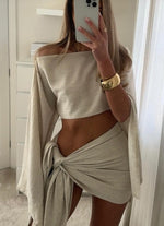 Long-Sleeved Top & Strappy Skirt Set - apricot