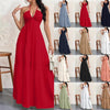 Backless Halterneck V-Neck Pleated A- Line Maxi Dress