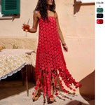 Hollow-Out Polka Dot Midi Slip Dress - red