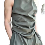 Olive Green Oversized Three-Piece Suit With Blazer, Waistcoat And Wide-Leg Pants