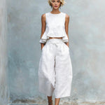 Round Neck Sleeveless Top And Loose Wide-leg Pants - white