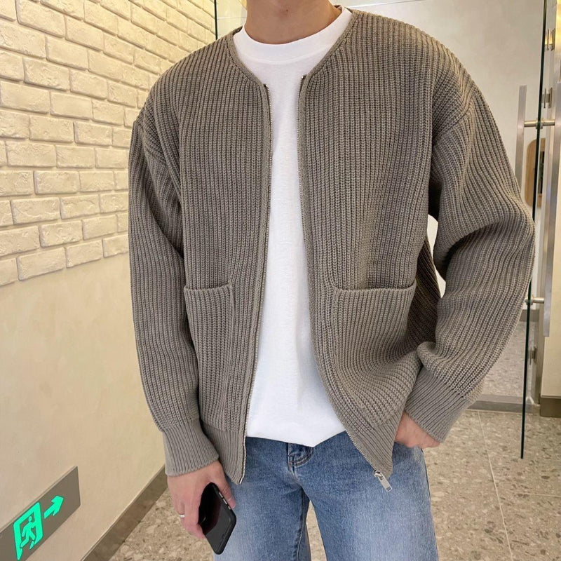 Zip Up Knitted Cardigan -brown