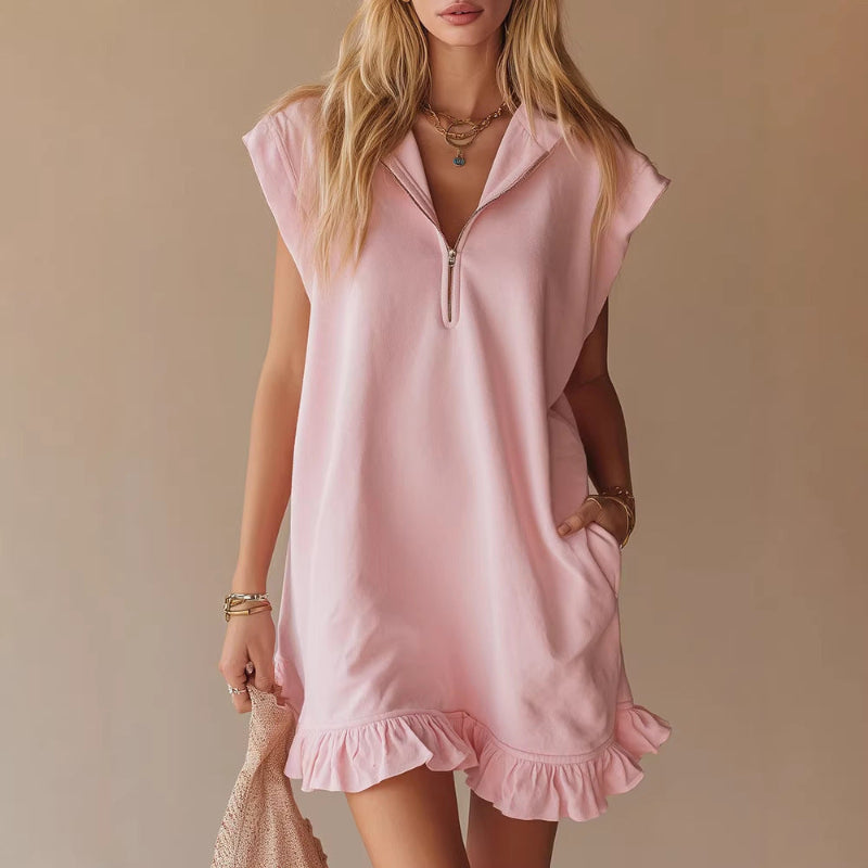 V-Neck Sleeveless Mini Dress - pink