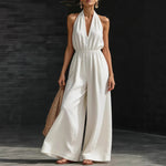 V-neck Halter Jumpsuit - white