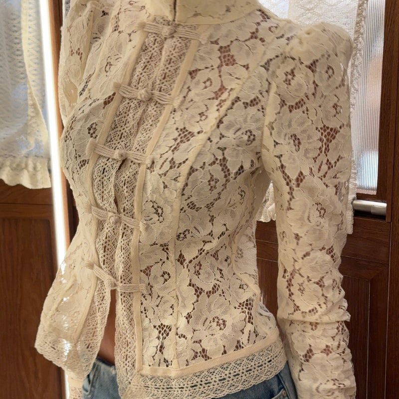 Lace Panel Long Sleeve Shirt