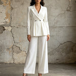 Solid-color Long-sleeve Fitted Blazer & High-waisted Straight-leg Trousers Set