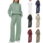 Half Zip Long Sleeve Sweatshirt And Wide Leg Pants Set
