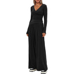 Top And Wide-leg Pants Set - black