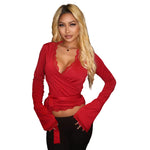 Title: Bold V-Neck Lace-Up Long-Sleeve Top