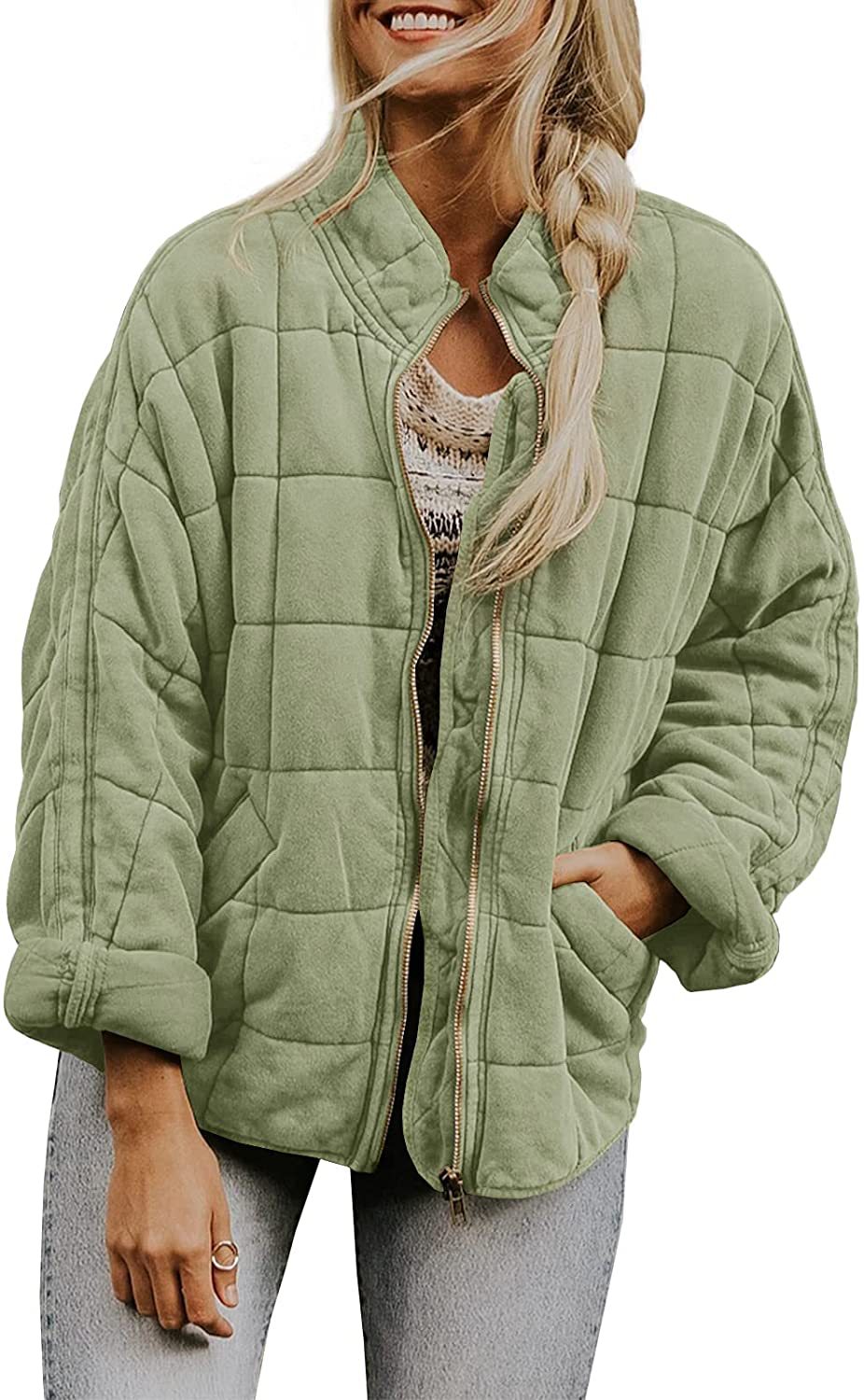 Zip-up Stand Collar Coat With Pockets