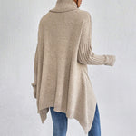 Irregular Turtleneck Sweater: Modern Intellectual Style - beige