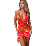V-Neck Mesh Printed Mini Dress