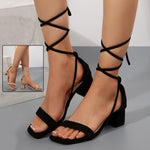 Square Toe Chunky Heel Sandals -black
