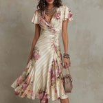Floral Flutter-Sleeve Midi Dress