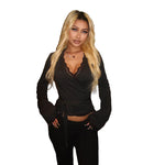 Title: Bold V-Neck Lace-Up Long-Sleeve Top