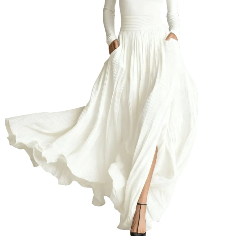 French Vintage Style Midi Skirt - white
